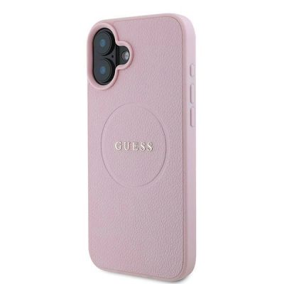 2. Guess Grained Gold Ring MagSafe-Hülle für iPhone 16 Plus – Rosa
