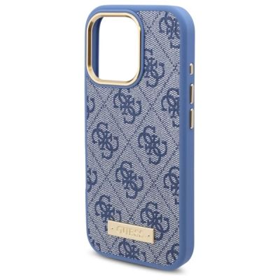 6. Guess 4G Logo Plate MagSafe Hülle für iPhone 16 Pro – Blau