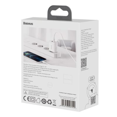9. Baseus Compact Schnellladegerät USB / USB Type C 20W 3A Power Delivery Quick Charge 3.0 weiß (CCXJ-B02)