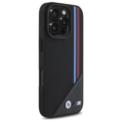 4. BMW M Meshed Tricolor Stripes MagSafe-Hülle für iPhone 16 Pro Max – Schwarz