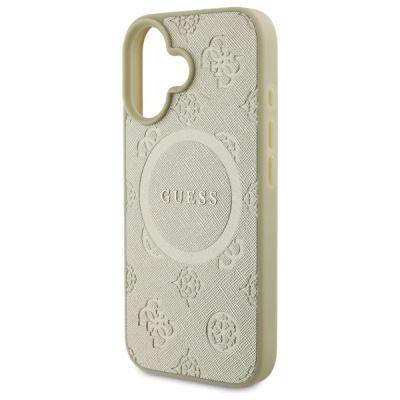 6. Guess Saffiano Peony Classic Logo MagSafe Hülle für iPhone 16 - Gold