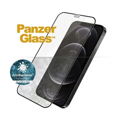 2. PanzerGlass E2E Super+ Microfracture antibakterielles gehärtetes Glas für iPhone 12 / 12 Pro – mit schwarzem Rahmen