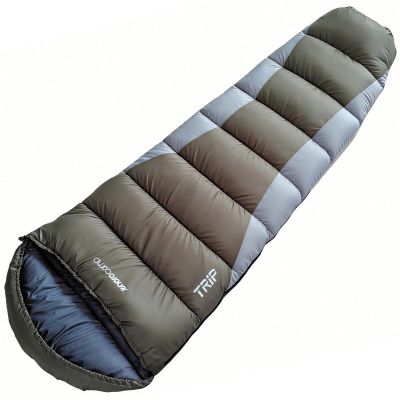 7. TRIP GRÜN-GRAUER TOURISTEN-SCHLAFSACK MIT KOMPRESSIONSFÖRMIGER PACKUNG 210X80X50CM ENERO CAMP