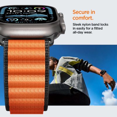 13. Spigen WBF1 Armband für Apple Watch 44 / 45 / 46 / 49 mm - Schwarz und Orange
