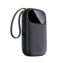 Baseus EnerFill FC31 QPow3 10000mAh 45W Powerbank mit Digitalanzeige und 2 integrierten USB-C-Kabeln – Schwarz