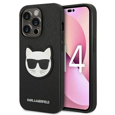 Karl Lagerfeld Saffiano Choupette Head Patch Case für iPhone 14 Pro - Schwarz