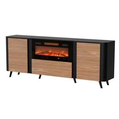 4. VOLARE Kommode 200x39x75 schwarz/walnuss + Kamin