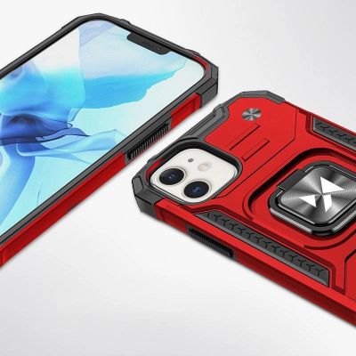 2. Wozinsky Ring Armor Hülle für iPhone 14 gepanzerte Hülle magnetischer Haltering rot
