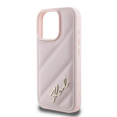 6. Karl Lagerfeld Quilted Signature Hülle für iPhone 16 Pro Max – Rosa