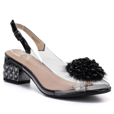Transparente schwarze Sandalen mit Zierabsatz D&A MR62-9100