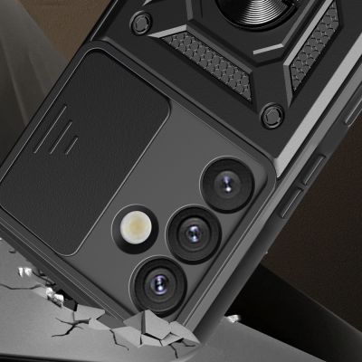 2. Hybrid Armor Camshield-Hülle mit Kameraabdeckung und Metallring für Samsung Galaxy S25+ – Schwarz