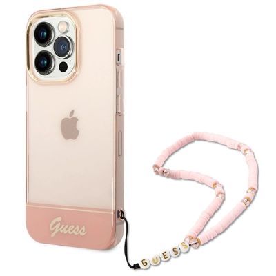 Guess GUHCP14LHGCOHP iPhone 14 Pro 6,1" rosa/rosa Hartschale mit durchscheinendem Perlenarmband