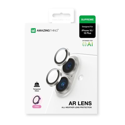4. AmazingThing AR Aluminium 2 Linsenglas mit Kameralinsenrahmen für iPhone 16 / 16 Plus - Rosa
