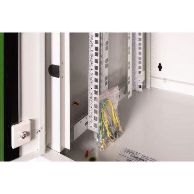 7. Digitus Unique 19" 7U Wand-Netzwerkschrank, 600 x 450 mm, Glastür, grau, ungeteilt, montiert, 100 kg