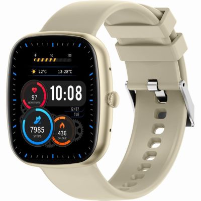 5. GRAVITY GT18-7 Damen-Smartwatch, beiges Silikonarmband + schwarzes Armband