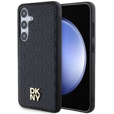 DKNY Leather Pattern Metal Logo MagSafe-Hülle für Samsung Galaxy S24+ – Schwarz