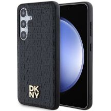 DKNY Leather Pattern Metal Logo MagSafe-Hülle für Samsung Galaxy S24+ – Schwarz