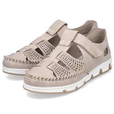 6. Rieker W RKR651 beige Leder Klettverschluss durchbrochene Schuhe