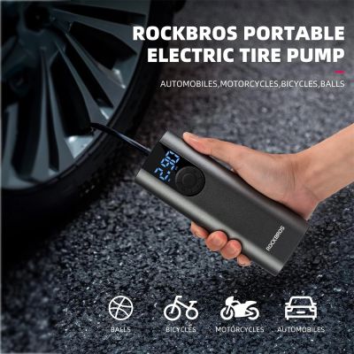 5. Rockbros 42720001001 elektrische Fahrradpumpe mit LED-Anzeige + USB-C – USB-A-Kabel – Schwarz