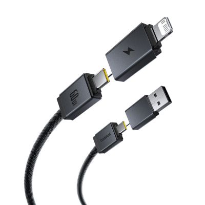 4. Baseus Versatile 60 W USB-C- auf USB-C-Kabel mit USB-A- und Lightning-Adaptern, 1 m – schwarz