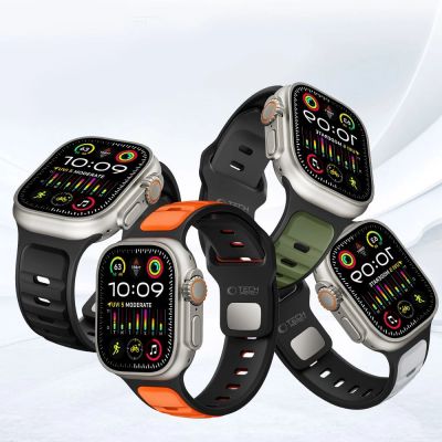 4. Tech-Protect IconBand Line Armband für Apple Watch 44 / 45 / 46 / 49 mm - Schwarz und Orange