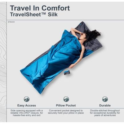 5. Cocoon TravelSheet Seidenschlafsack-Inlett, Rhino/Cornflower