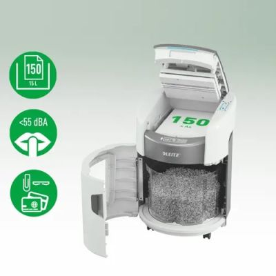 4. Leitz IQ Optimax AutoFeed 150 Aktenvernichter, P4, 150 Blatt, 15 l Behälter