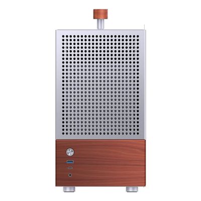 15. Jonsbo T6 Mini-Tower-PC-Gehäuse, Mini-ITX, gehärtetes Glas, Holz – Silber