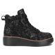 2. Schwarze Damen-Ankle-Boots aus Leder mit Keilabsatz und Blumenmuster, Filippo DBT6452