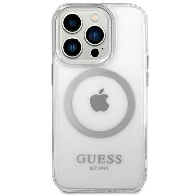 3. Guess GUHMP14LHTRMS iPhone 14 Pro 6,1" srebrny/silver hard case Metal Outline Magsafe