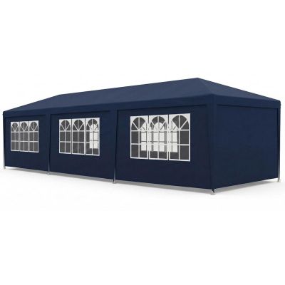 7. PE Garten-Cateringzelt-Pavillon 9x3M + 8 Wände Marineblau
