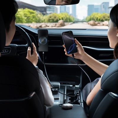 17. Cuktech CC903P 100W Kfz-Ladegerät mit Display und 70 cm langem, einziehbarem USB-C-Kabel – Grau