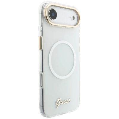 5. Guess IML Gradient Script Metal MagSafe Hülle für iPhone Air - Weiß