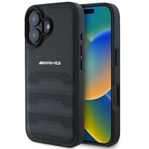 AMG-Lederhülle mit geprägtem Lines-Logo in Schwarz für iPhone 16 – Schwarz