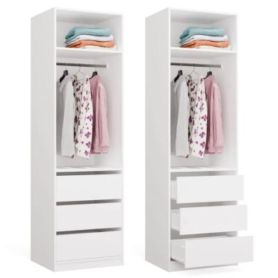 4. Garderobenschrank OPENO 1W1P3S WEISS – Modulares Regal mit Kleiderstange und 3 Schubladen