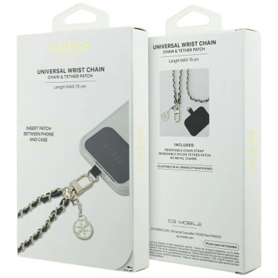 5. Guess GUOUCHSAMC4K Universal-Handschlaufenetui – schwarzer Saffiano-Kette 4G-Charm