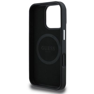 7. Guess Grained Triangle MagSafe-Hülle für iPhone 16 Pro – Schwarz