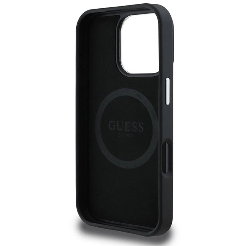 7. Guess Grained Triangle MagSafe-Hülle für iPhone 16 Pro – Schwarz