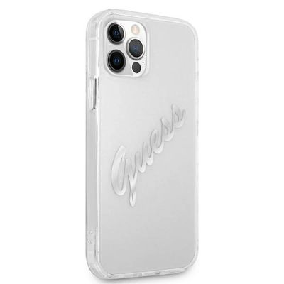 4. Guess GUHCP12MKTRSVSI iPhone 12/12 Pro 6.1" Transparente Hardcase Vintage Script Silver