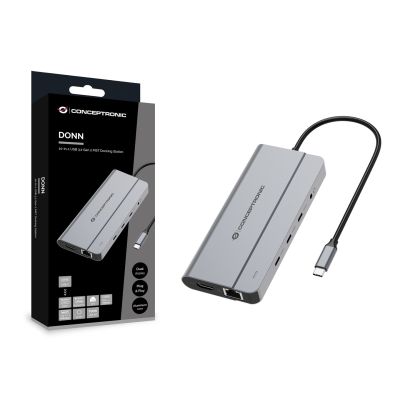 Conceptronic DONN34G Dockingstation, kabelgebunden, USB 3.2 Gen 2 (3.1 Gen 2), Typ-C, Grau