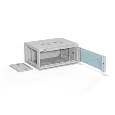 3. ALANTEC Wandschrank 19" 4U 600x450, Glastür, grau, montiert (SW-4U-600-450-01-SA)