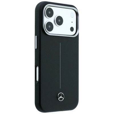 4. Mercedes Leder-Halbwickelhülle mit ikonischer Linie und MagSafe-Funktion für iPhone 18 Pro Max / 17 Pro Max – Schwarz