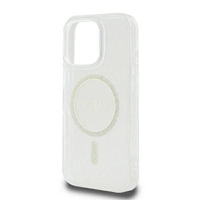 6. Guess GUHMP16LHFGERET iPhone 16 Pro 6,3" transparentes Hardcase IML Glitter Circle MagSafe