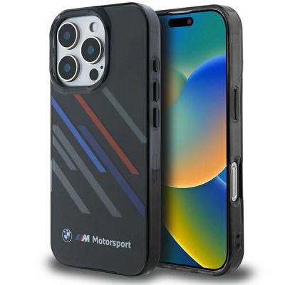 BMW Motosport IML Random Stripes Hülle für iPhone 16 Pro – Schwarz
