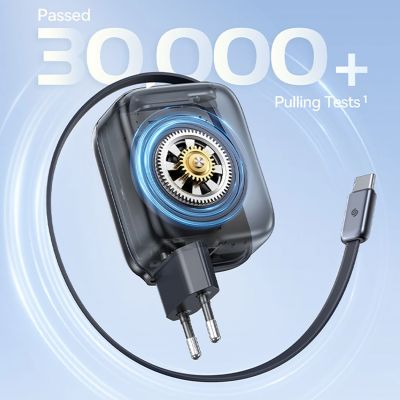 11. Baseus EnerCore CJ11 45W Wandladegerät mit USB-C-Anschluss und einziehbarem USB-C-Kabel – Schwarz