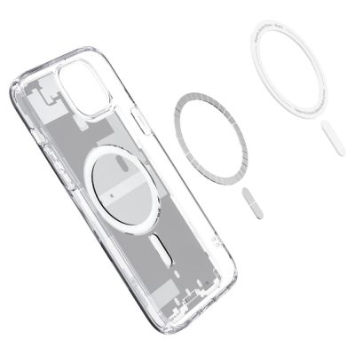 7. Spigen Ultra Hybrid Mag Case mit MagSafe für iPhone 15 Plus – Weiß (Zero One Pattern)