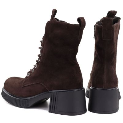 5. Damen-Ankle-Boots aus Leder mit Blockabsatz und Plateau, schokoladenbraun, Vinceza 67009