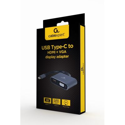 3. GEMBIRD USB-C-AUF-HDMI-+VGA-ADAPTER AM KABEL GRAU
