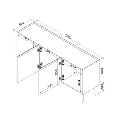 5. FELLINI Kommode 150x40x70 Kaschmir + geölte Eichenplatte