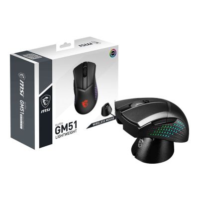 8. MSI CLUTCH GM51 LEICHTE KABELLOSE Gaming-Maus, rechte Seite, RF Wireless + Bluetooth + USB Typ-C, optisch, 26000 DPI